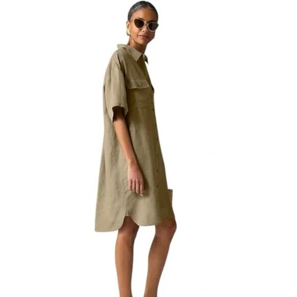 J. Crew Dresses & Skirts - J. Crew 100% Linen Utility Shirtdress Olive Green sz. Small w/Patch Pockets